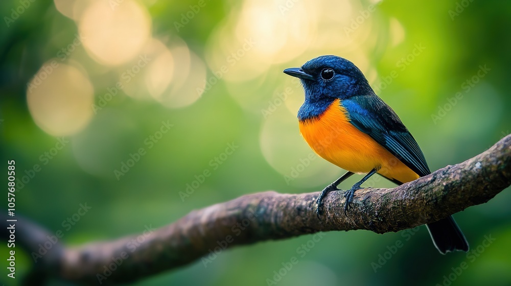 A close-up wildlife photograph of a colorful bird perched on a tree branch, with the forest blurred in the background. A close-up wildlife photograph of a colorful bird perched on a tree branch, with the forest blurred in the background.