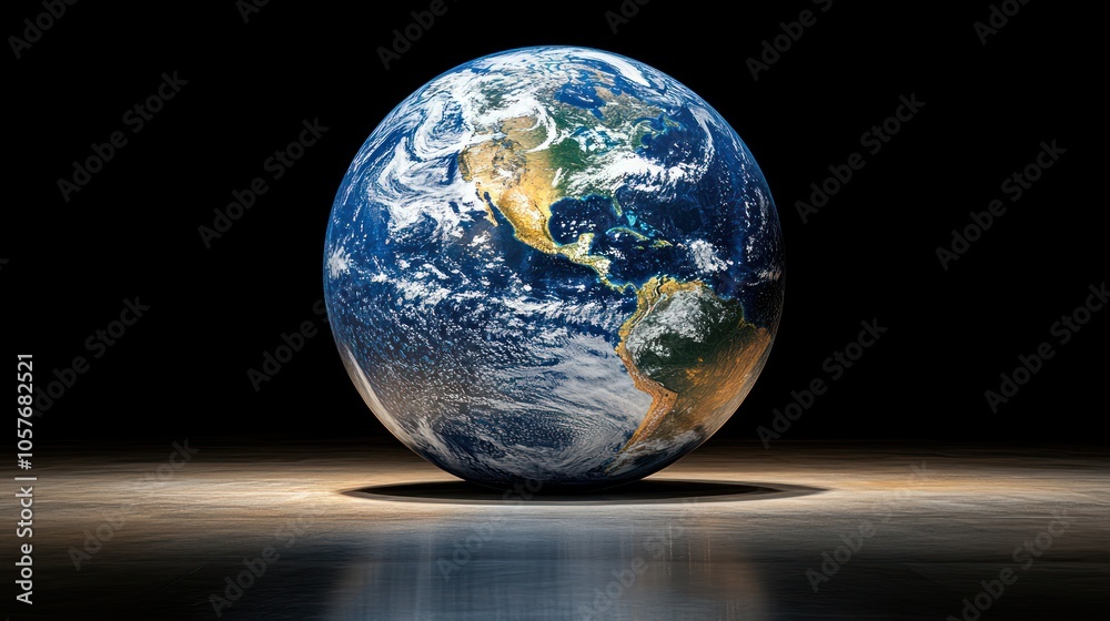 A detailed 3D model of Earth with visible continents, oceans, and clouds, set against a dark background. A detailed 3D model of Earth with visible continents, oceans, and clouds, set against a dark background.