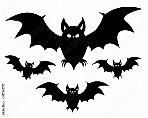  Black vector illustration set of Halloween bat silhouettes on white background