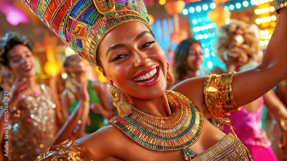Vibrant egyptian costume party with joyful celebration and cultural dance Vibrant egyptian costume party with joyful celebration and cultural dance