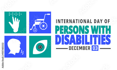 December is International Day of Persons with Disabilities. Holiday concept. suitable for placard, background,Greeting Card, Poster design template with text inscription, standard Social Media Post.