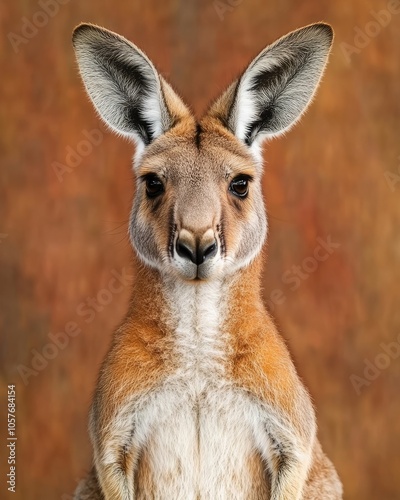 A close-up portrait of a kangaroo with a soft background.