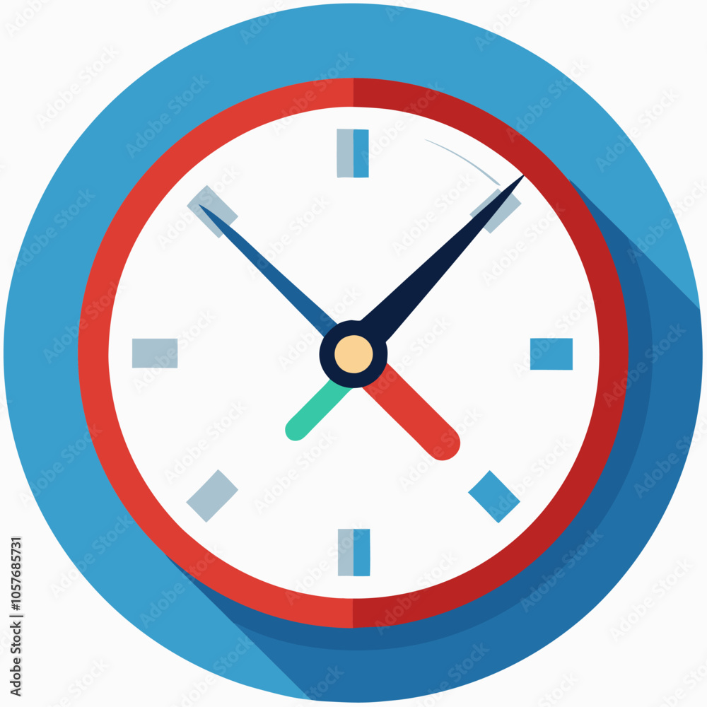 A flat design illustration of a clock face with hands pointing to the time. This simple and colorful design is perfect for websites, apps, or any project that needs a touch of timeliness. A flat design illustration of a clock face with hands pointing to the time. This simple and colorful design is perfect for websites, apps, or any project that needs a touch of timeliness.