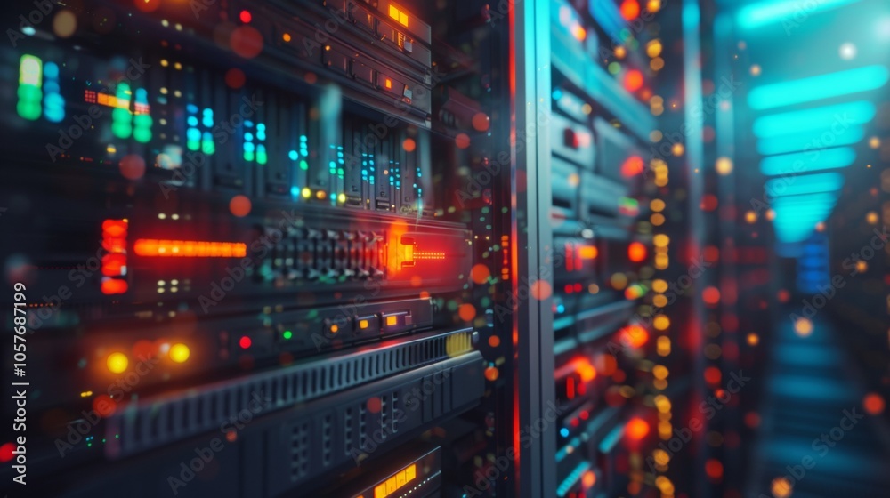 Data Server Racks with Colorful Lights in Datacenter Data Server Racks with Colorful Lights in Datacenter