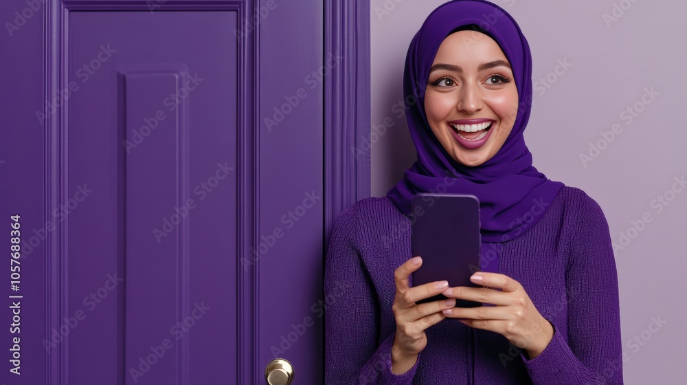 Confident Muslim Woman Smiling with Phone