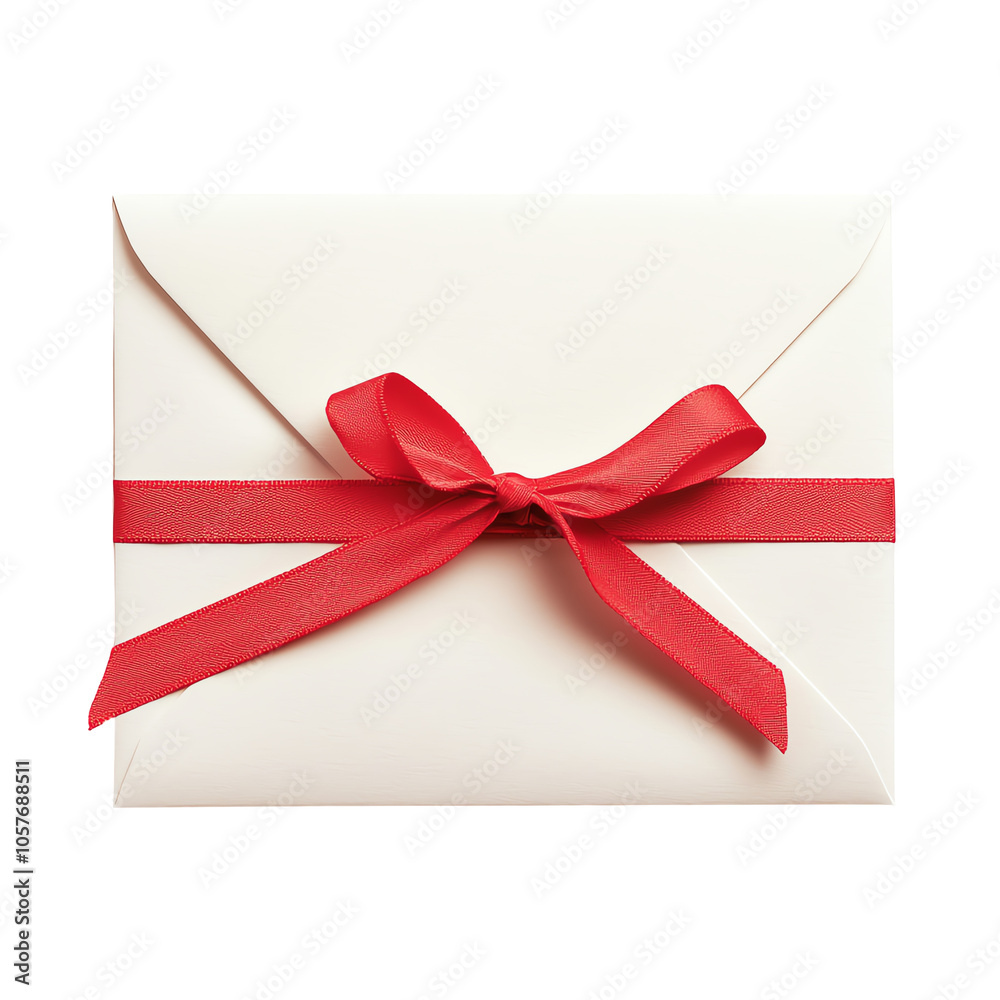 Envelope with red ribbon, white background Envelope with red ribbon, white background