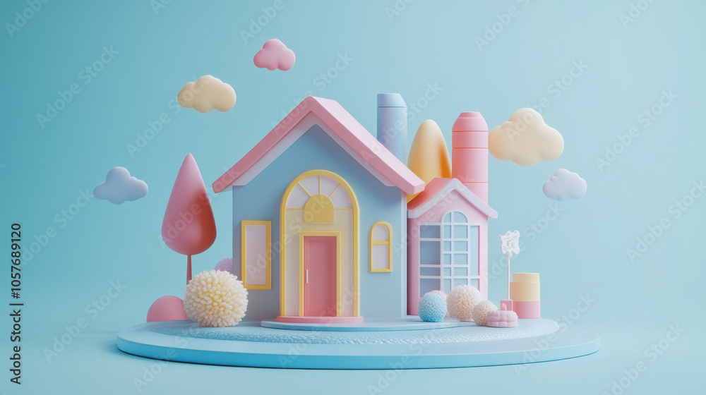 Property loan with dollar icon, scattered coins in pastels, 3D illustration, pastel home lone, finance and real estate Property loan with dollar icon, scattered coins in pastels, 3D illustration, pastel home lone, finance and real estate
