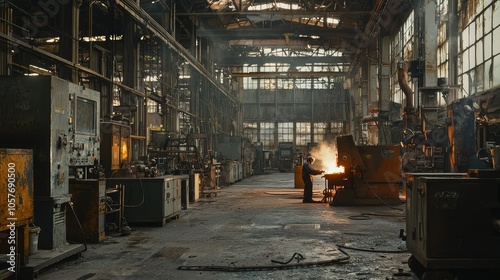 Worker Performing Welding in Industrial Metal Workshop