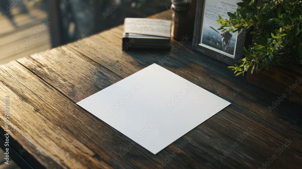 one single paper on wooden table one single paper on wooden table