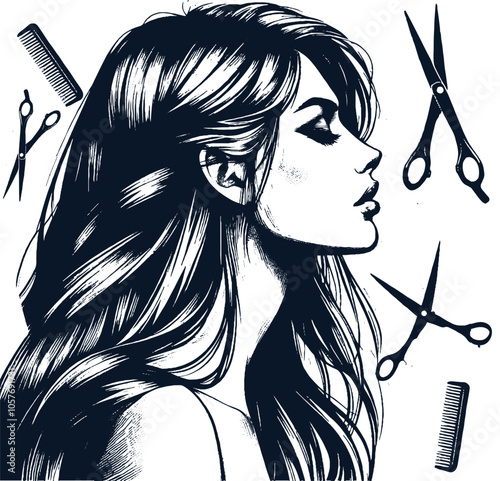 woman with long hair and hair salon concept