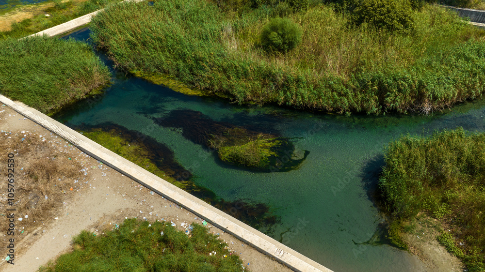 Fototapeta premium Aerial view of a small mountain stream.