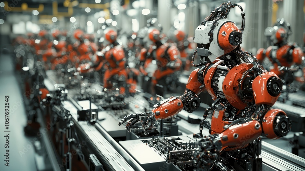 Fototapeta premium Modern Robotics in a High-Tech Factory Assembly Line