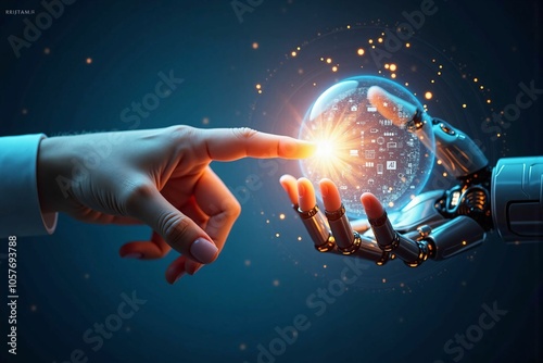 Human and Robot Hand Connection - The Future of Artificial Intelligence and Humanity in Digital Interaction