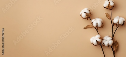 Charming cotton branch featuring ample copy space.