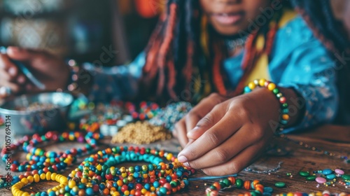 Colorful DIY Beaded Jewelry Design with Hands-On Crafting Experience. Generative ai