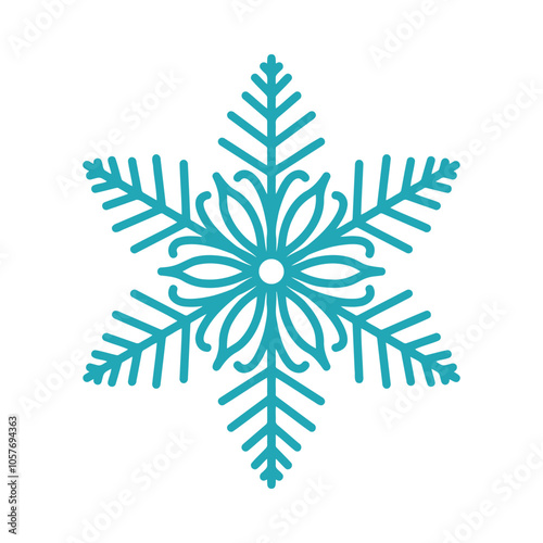 Beautiful snowflake, detailed hand drawn flat vector illustration. Graphic outline doodle drawing. Christmas and New Year symbol. Unique snowflake silhouette icon for frosty winter designs and decor