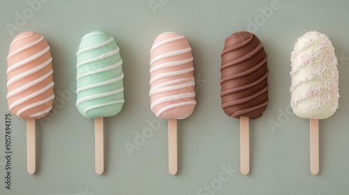 Red and white striped lollipops on a pink background with a festive bokeh effect