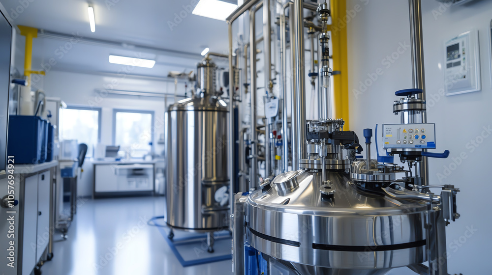 Fototapeta premium Modern biodiesel plant, eco-friendly fuel processing, high-tech equipment