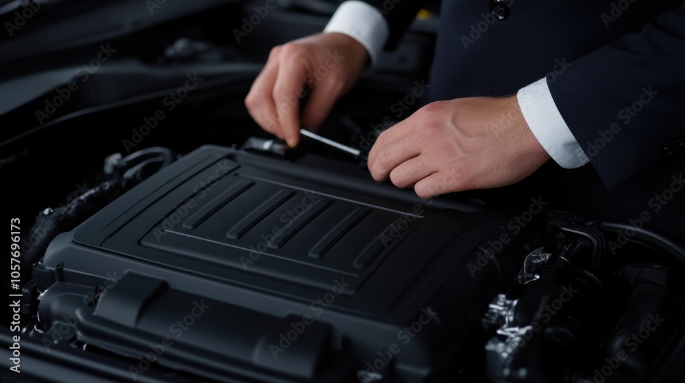 Hands Close Up Working on Engine Parts Hands Close Up Working on Engine Parts