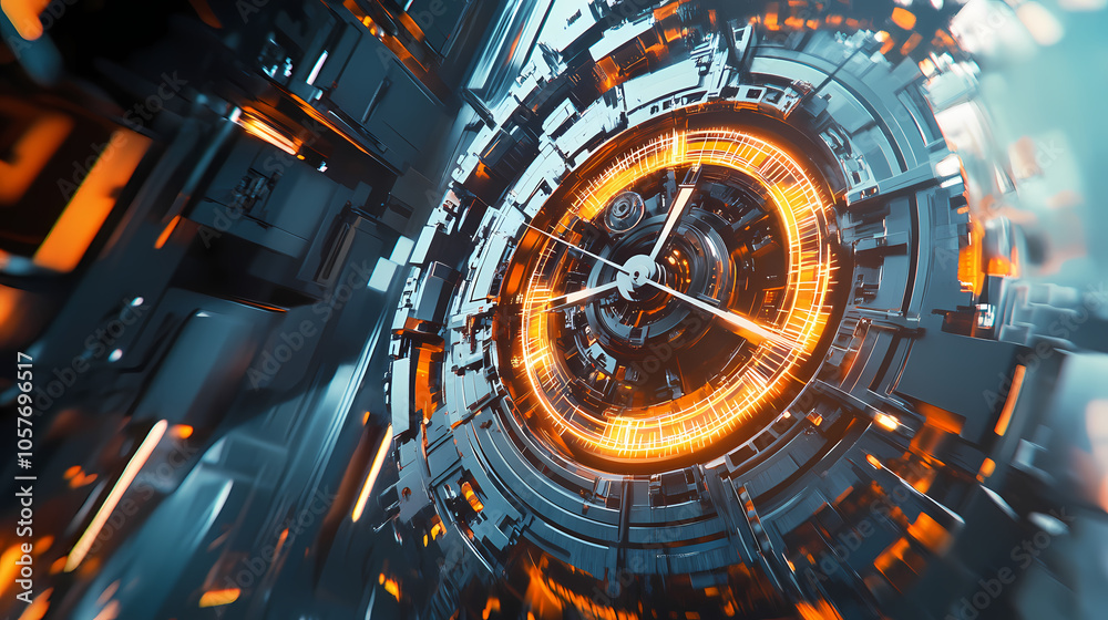 Obraz premium Time travel machine, futuristic time travel machine, a high tech looking machine is traveling in time, light speed effects,. Time Travelers Watch. Illustration