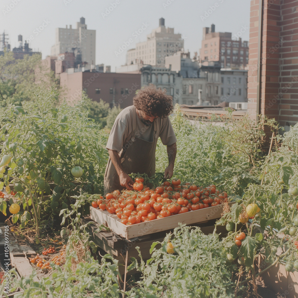 Obraz premium man picking vegetables in the garden