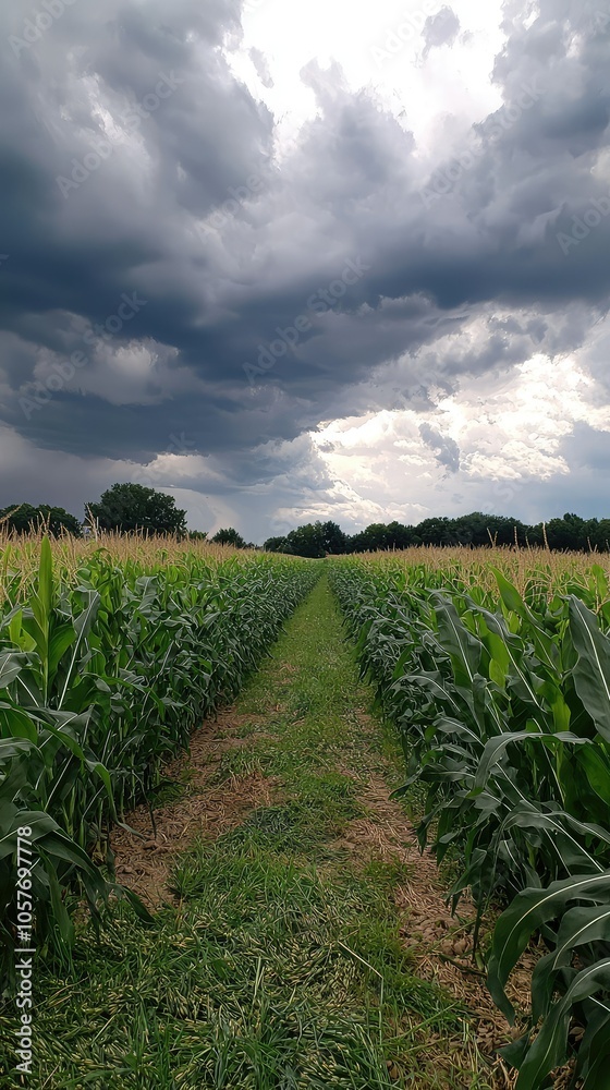 Stormy Clouds Over Cornfield Landscape Stormy Clouds Over Cornfield Landscape