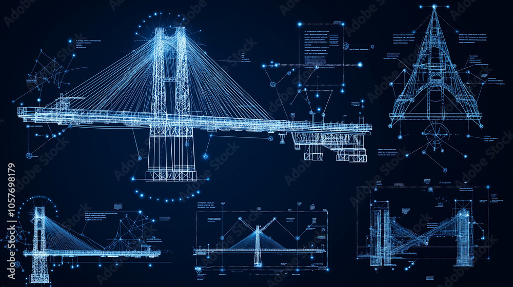 Obraz premium Digital Bridge Designs: Futuristic Architectural Blueprints