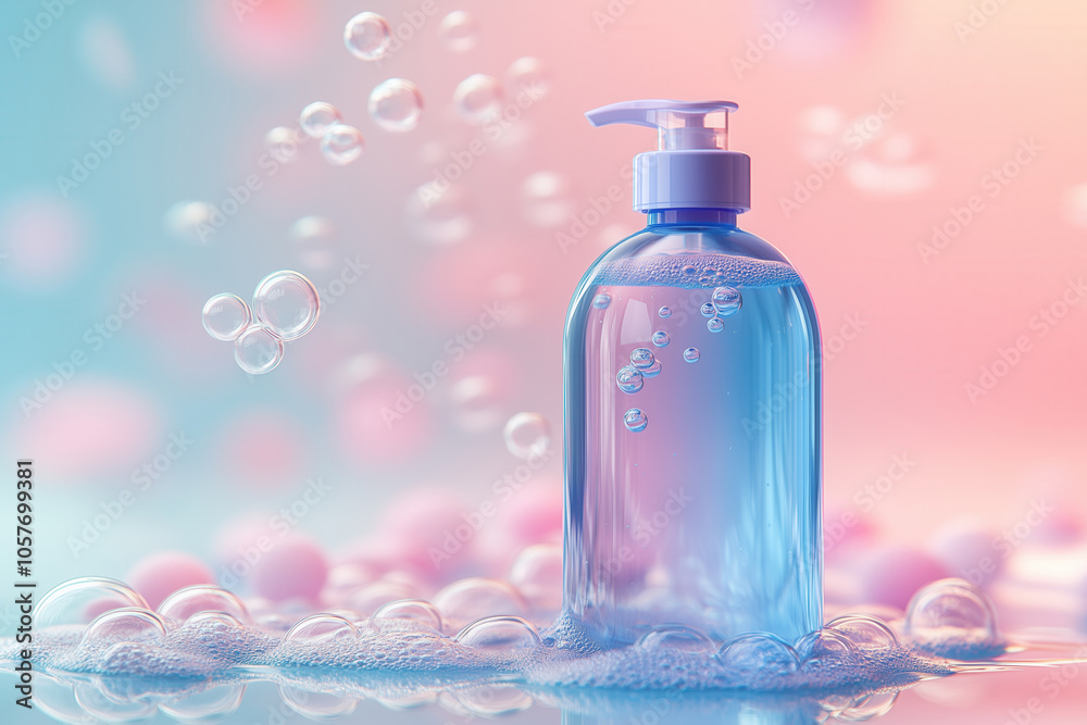 Transparent bottle baby shampoo foam soap bubbles
