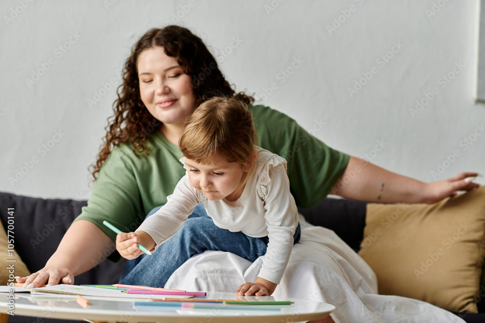 A joyful moment unfolds as a mother supports her daughter artistic exploration on the floor. A joyful moment unfolds as a mother supports her daughter artistic exploration on the floor.