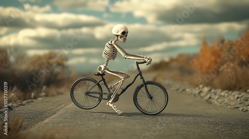 a skeleton riding a bicycle photo