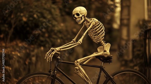a skeleton riding a bicycle