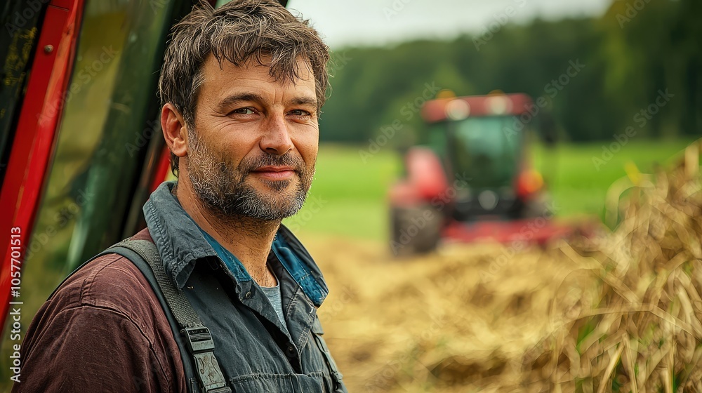 Farmer with Machinery in Agricultural Field Farmer with Machinery in Agricultural Field