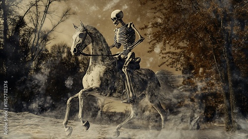 a skeleton riding a horse