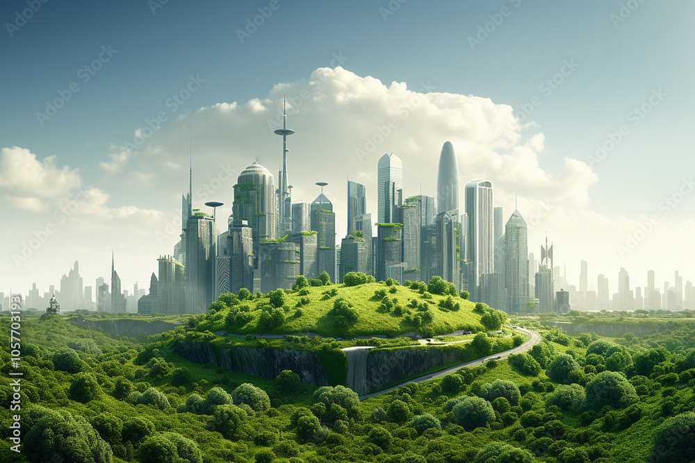 Fototapeta premium Concept of a futuristic green city