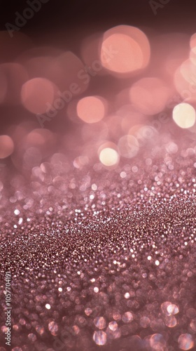 A beautiful pink rose sparkling in a glittering background of pink and gold hues