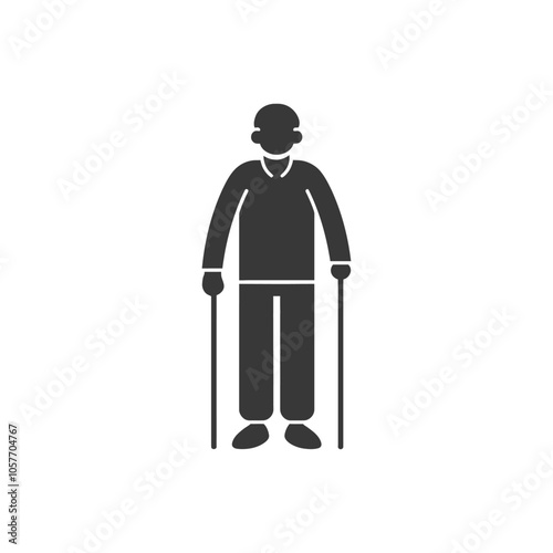 Silhouette of Elderly Person Using a Walking Stick