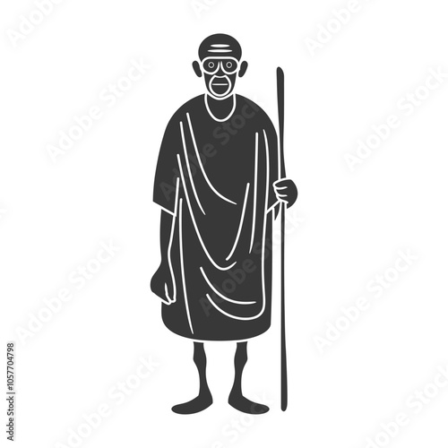 Silhouette of Mahatma Gandhi Holding a Walking Stick