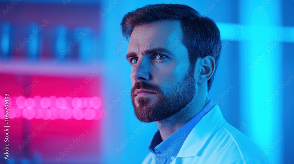 Thoughtful Male Scientist in Laboratory Setting Thoughtful Male Scientist in Laboratory Setting