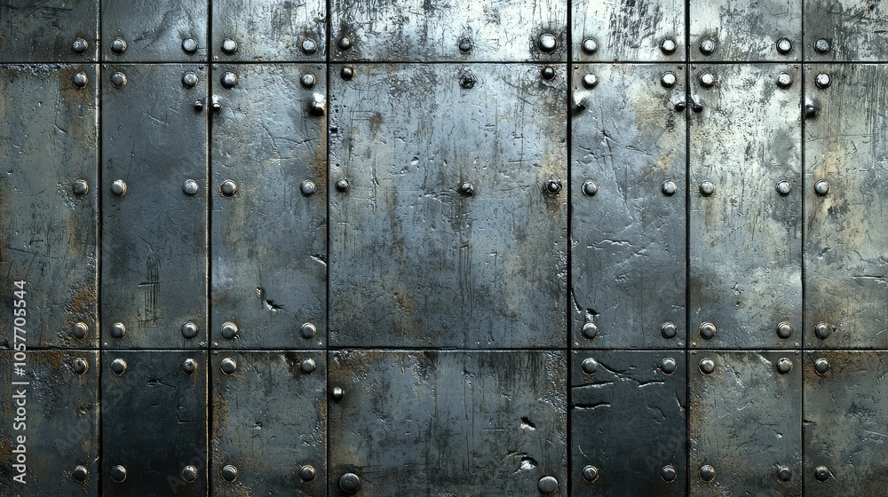 Fototapeta premium Textured Metal Wall with Rivets and Scratches