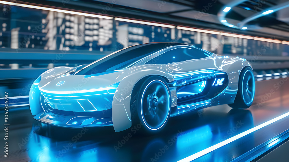 futuristic electric car with advanced wireless charging technology in motion. generative ai futuristic electric car with advanced wireless charging technology in motion. generative ai