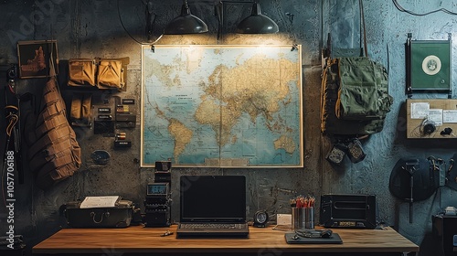 Obraz na płótnie Tactical Briefing Room with Digital Map Overlay