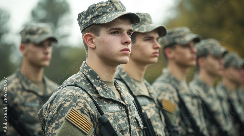 Soldiers in Formation During Drill with Focused Expressions Soldiers in Formation During Drill with Focused Expressions