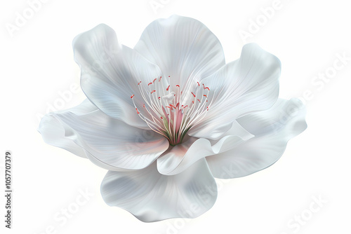 A single white flower with a pink center, isolated on a white background.