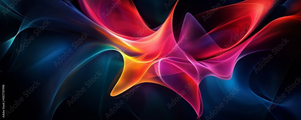 Abstract colorful waves flowing on black background