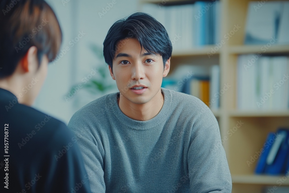 asian man talking with psychologist and checking symptom of mental health, Generative AI