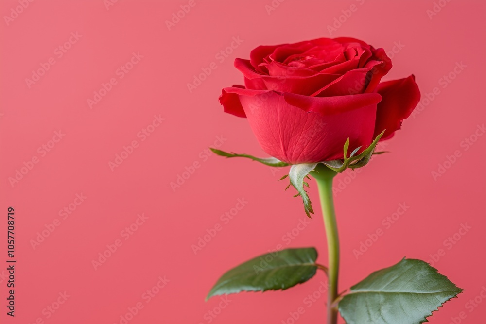 Fototapeta premium One rose in radiant bloom, nestled against a tranquil pastel setting.