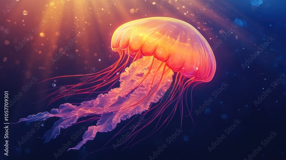 Ethereal Underwater Jellyfish in Vibrant Colors Ethereal Underwater Jellyfish in Vibrant Colors