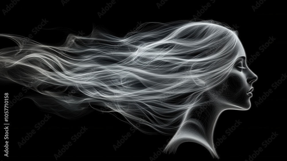 white digital drawing of flowing hair, showcasing elegance and movement. ethereal design captures essence of beauty and grace in minimalist style white digital drawing of flowing hair, showcasing elegance and movement. ethereal design captures essence of beauty and grace in minimalist style
