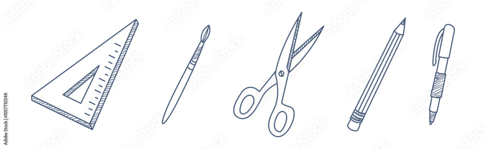 Fototapeta premium School Doodle Supply and Object Line Icon Vector Set