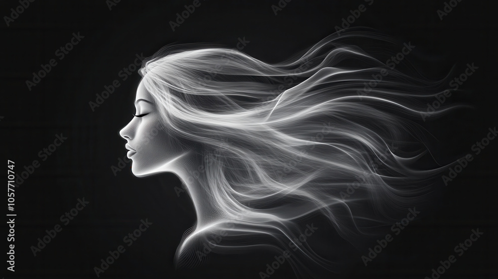 digital drawing of flowing hair in profile view, showcasing ethereal beauty and movement. artwork captures sense of tranquility and grace digital drawing of flowing hair in profile view, showcasing ethereal beauty and movement. artwork captures sense of tranquility and grace